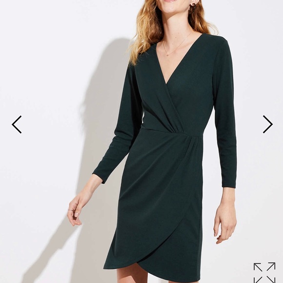 LOFT Dresses & Skirts - Loft Shirred Wrap Dress Size 14 in Dark Green